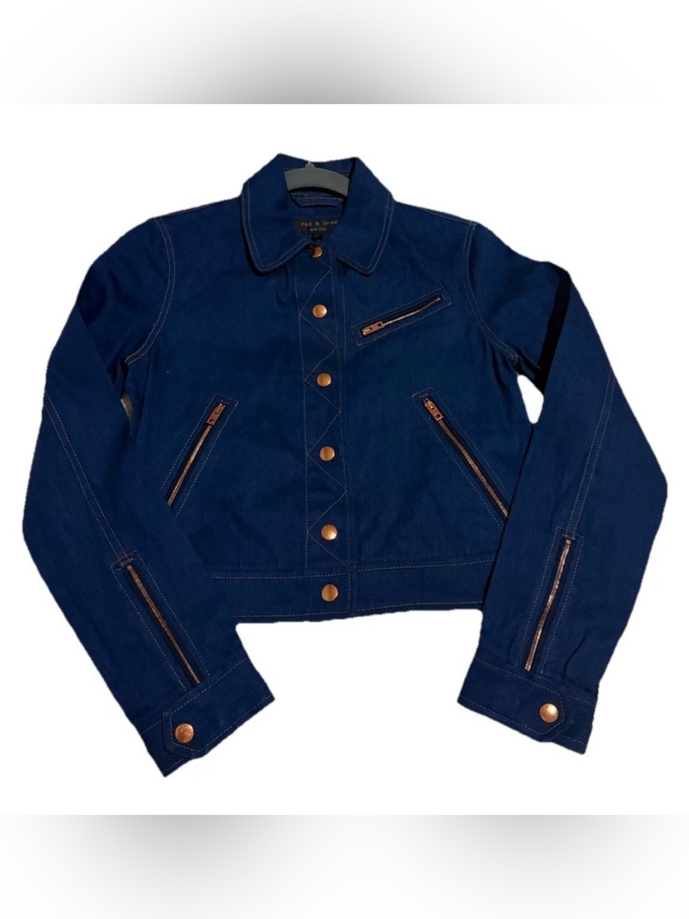 Rag & Bone Indigo Cropped Denim Jean Jacket Size 0 Military Crop Blazer Moto